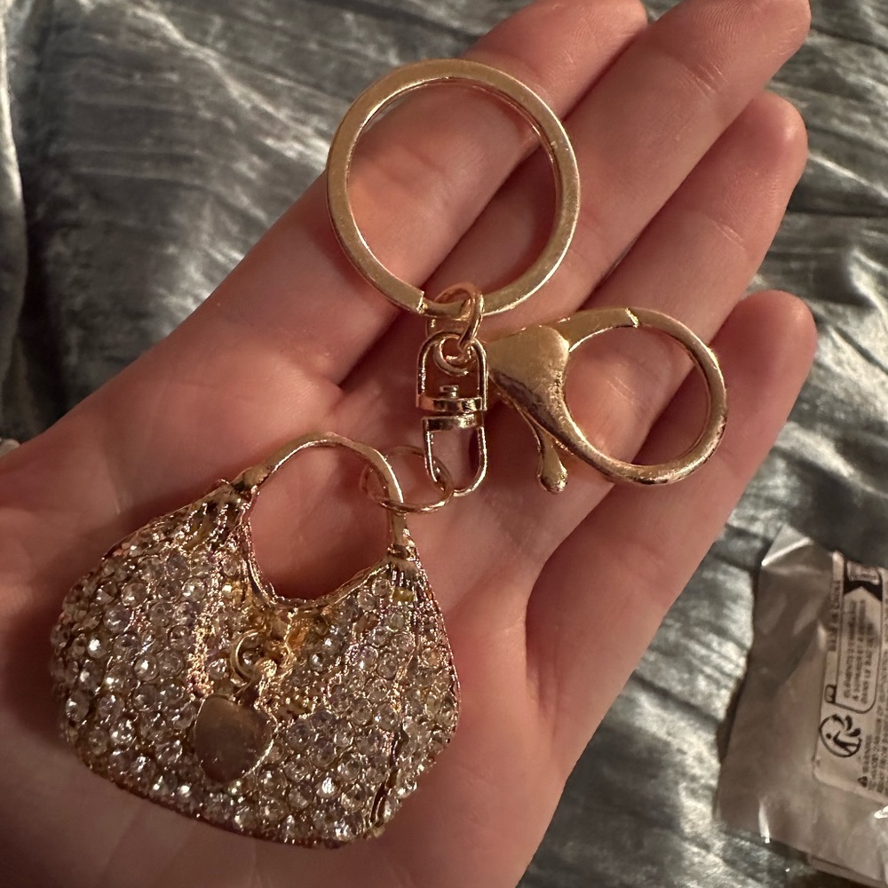 Purse Charm Keychain Accessory Moveable Handle Rhinestone NEW